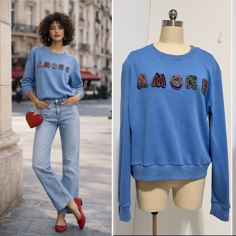 Endless Rose Amore Embellished Spell-out Sweatshirt L Valentine Romantic Cute